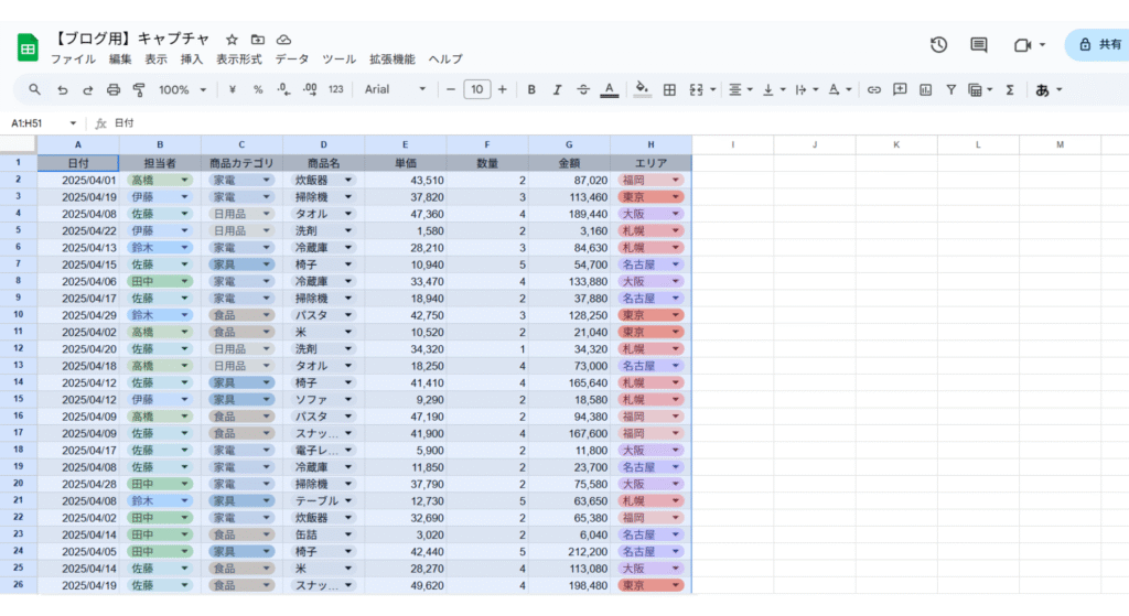 表全体(見出しも含む)を選択