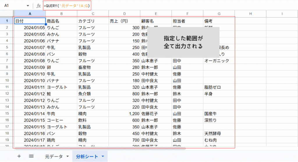 クエリを指定しないと範囲した箇所が表示