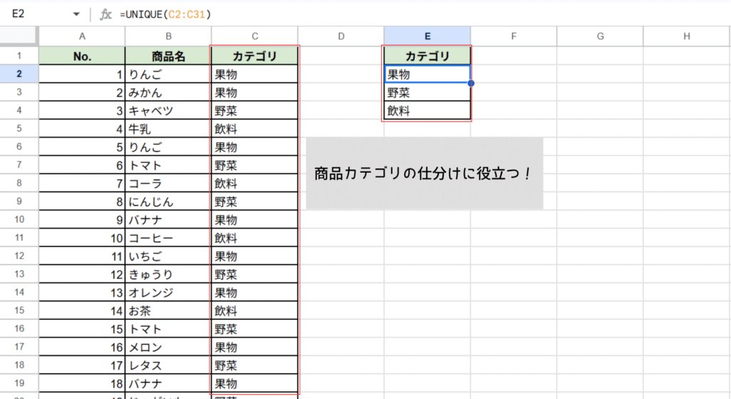 カテゴリの仕分けに役立つ